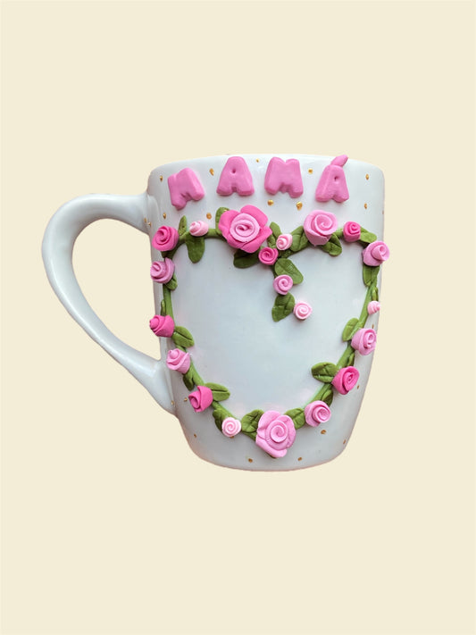 Taza corazón floral